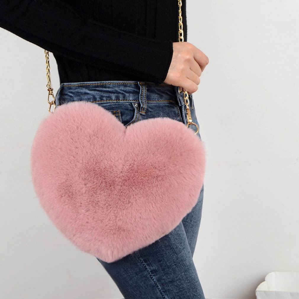 Fur Heart Shaped Purse