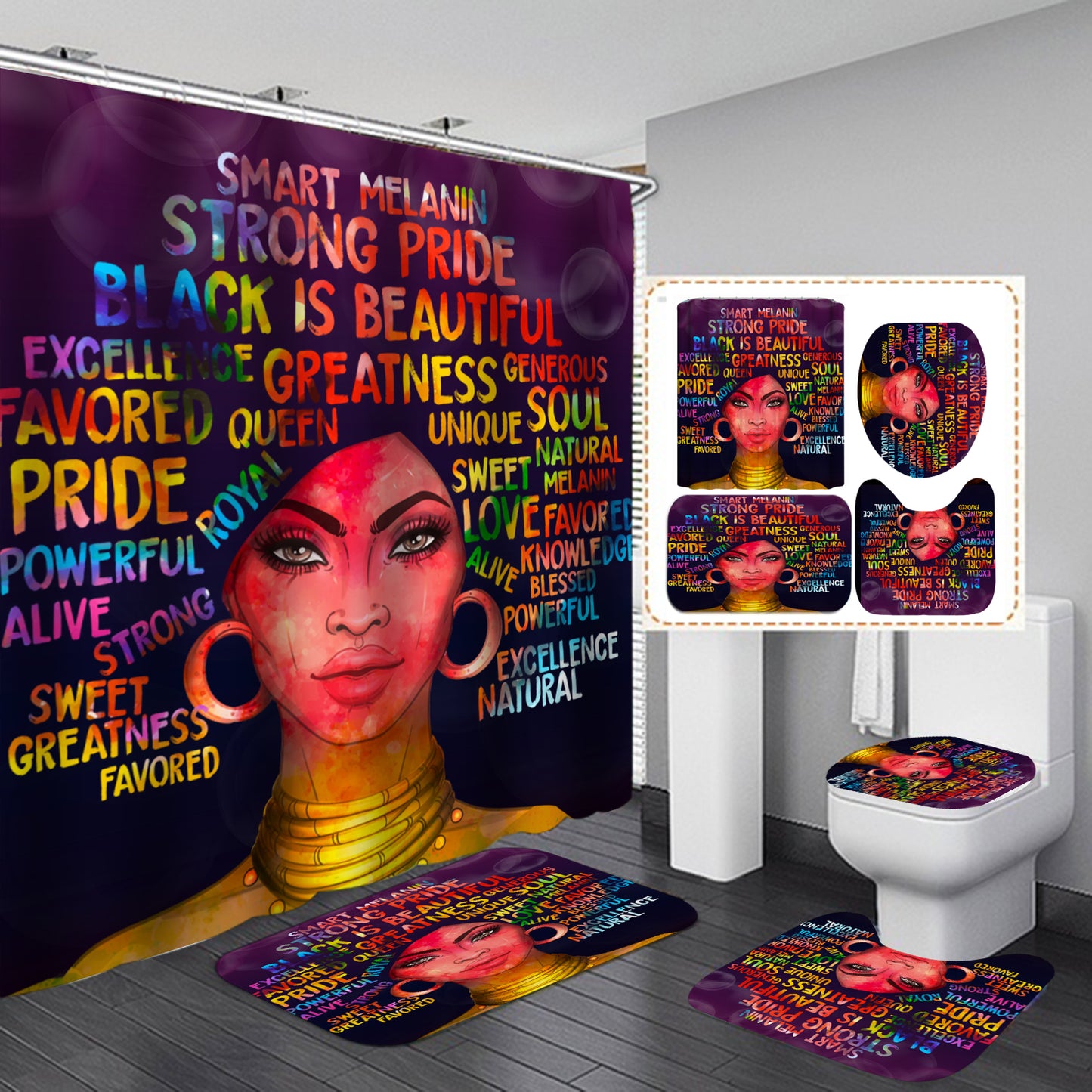 African American Customize Shower Curtain Sets 4 Pieces Bathroom Curtains