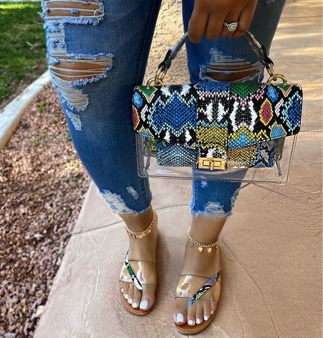 Colorful Snake Printing Purses and Sandals Set