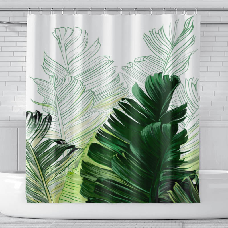 Tropical Plant Green Shower Curtain With 12 Hooks