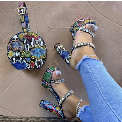 Colorful Snake Printing Purses and Sandals Set