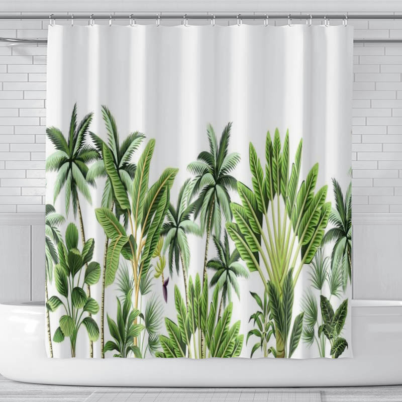 Tropical Plant Green Shower Curtain With 12 Hooks