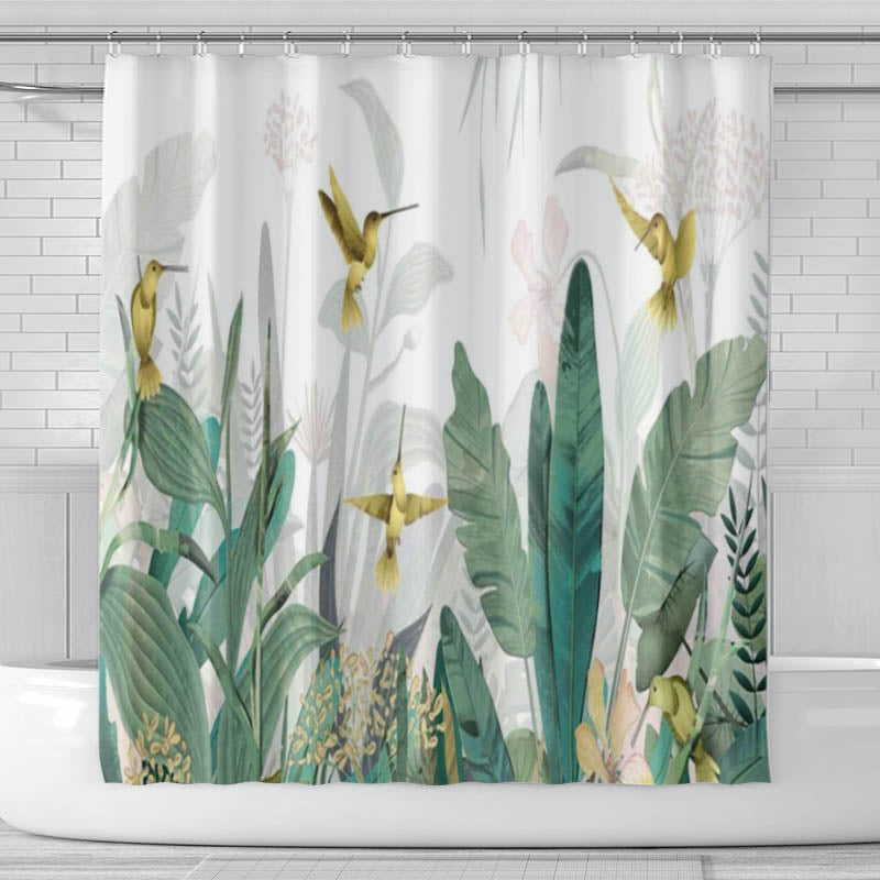 Tropical Plant Green Shower Curtain With 12 Hooks