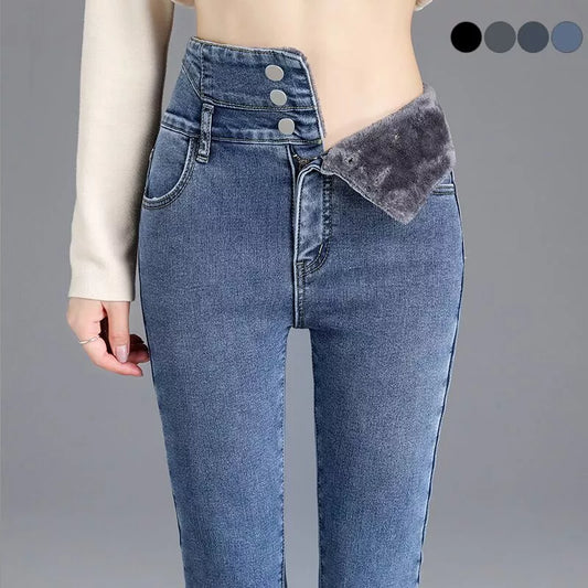 Thick Fleece High-Waist Warm Skinny Jeans