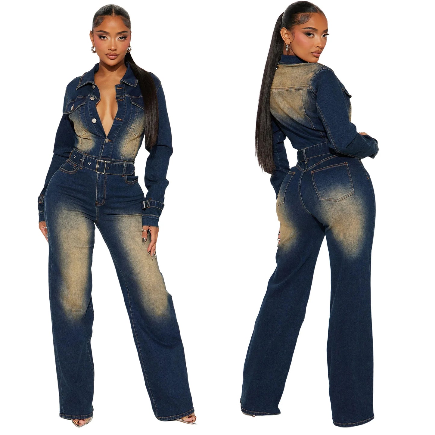 Women's Casual Washed Denim Jumpsuits