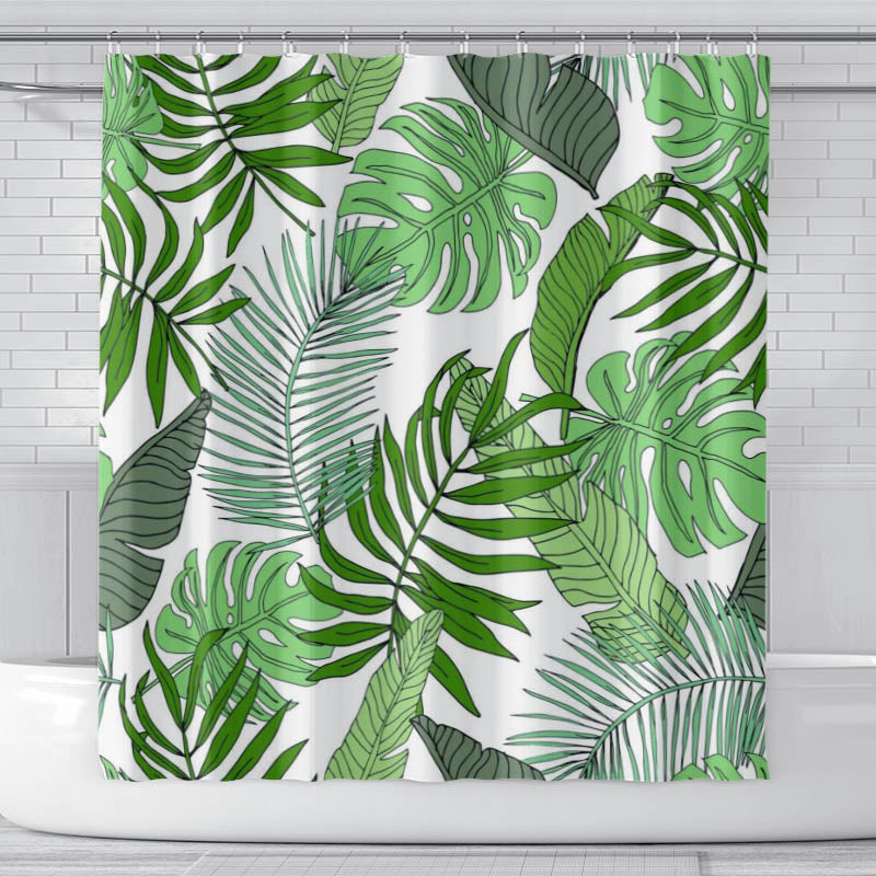 Tropical Plant Green Shower Curtain With 12 Hooks
