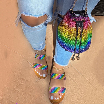 Colorful Snake Printing Purses and Sandals Set