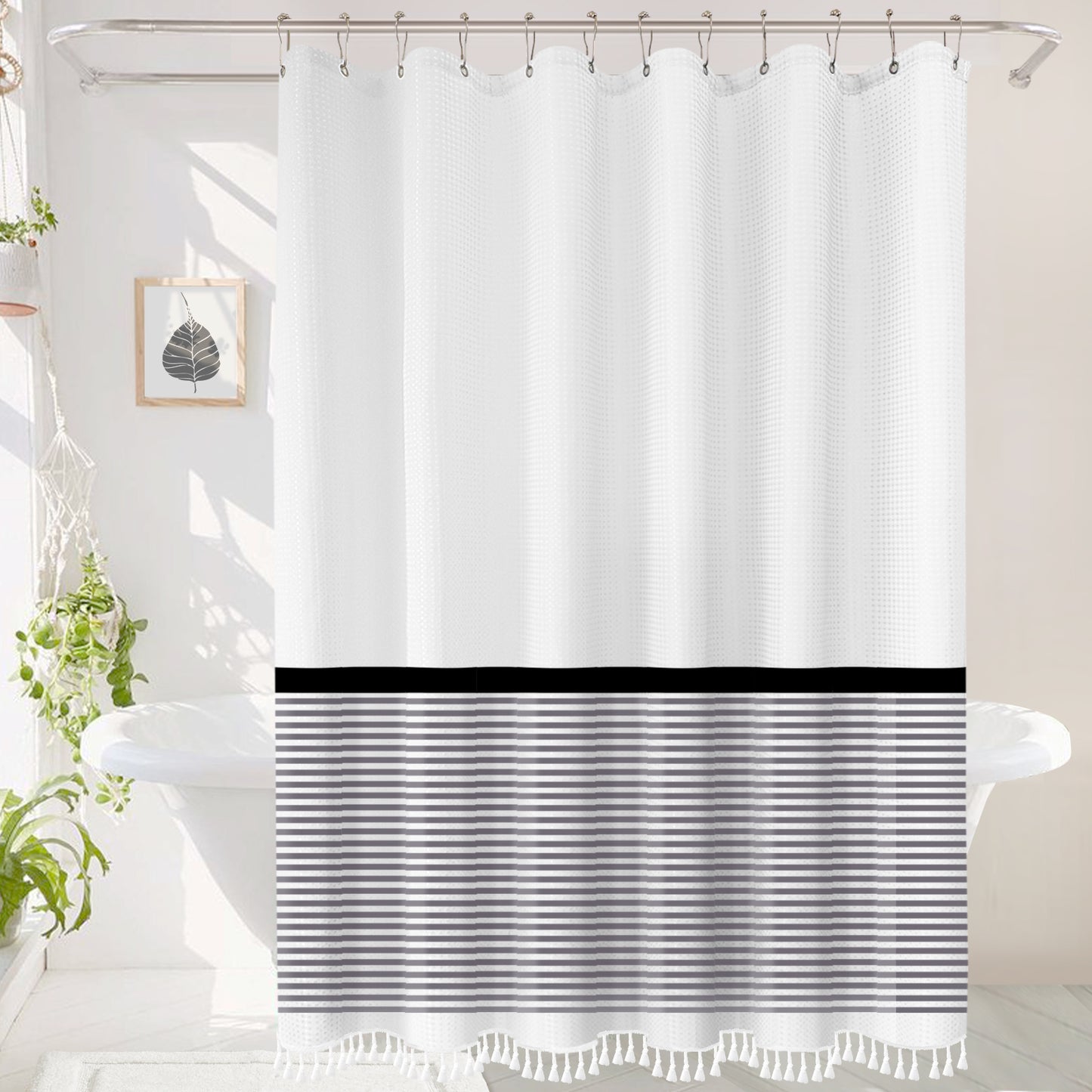 Tassel Shower Curtain Striped Shower Curtain