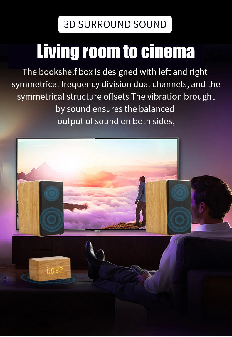 Wooden 200W 6.5 Inch Two-Way Bluetooth High Power Surround  Sound