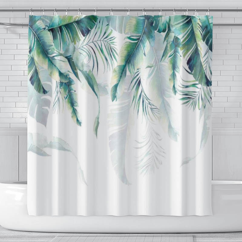 Tropical Plant Green Shower Curtain With 12 Hooks