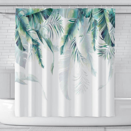 Tropical Plant Green Shower Curtain With 12 Hooks