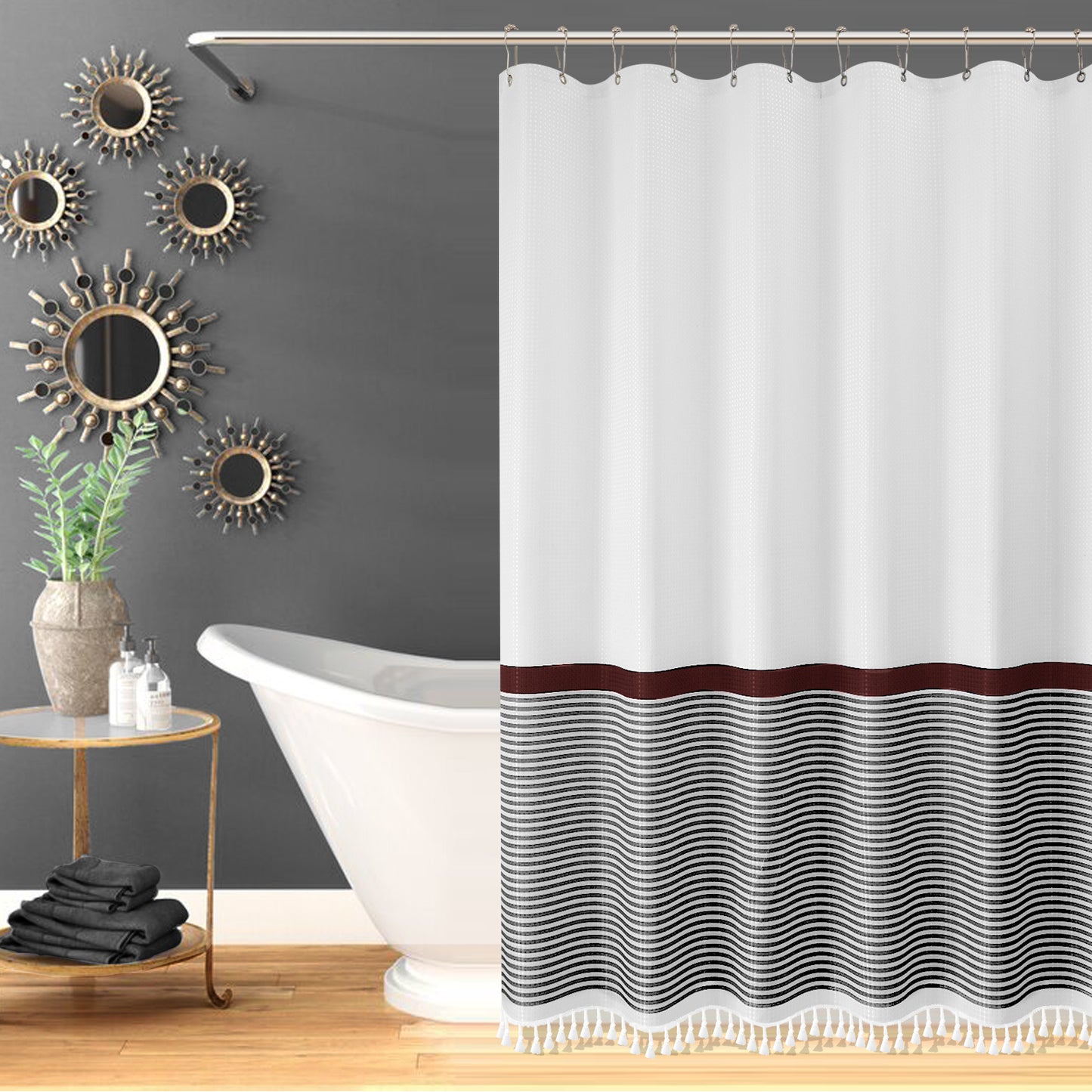 Tassel Shower Curtain Striped Shower Curtain