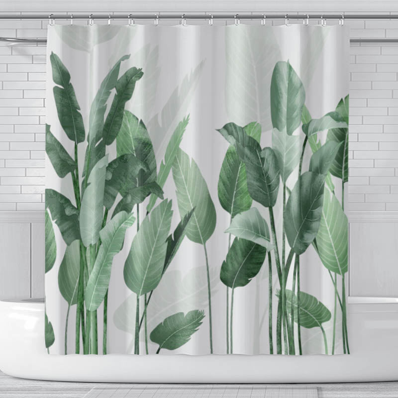 Tropical Plant Green Shower Curtain With 12 Hooks