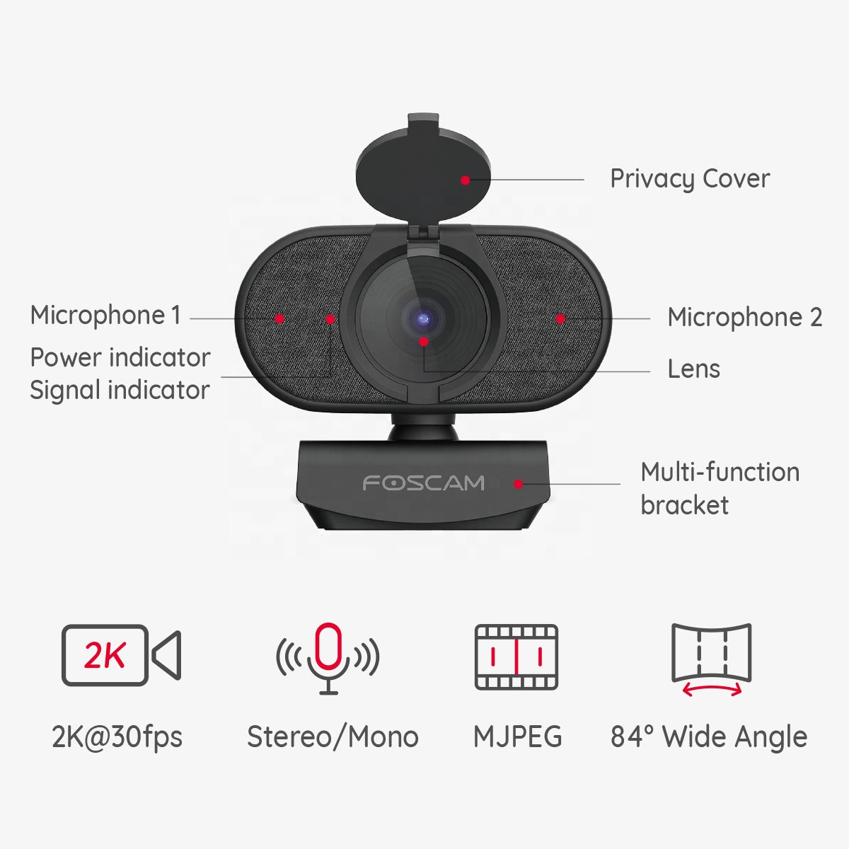 Webcam 2K Mini Streamcam for Smart TV With Cover and Stand