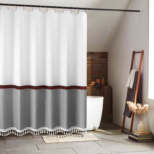 Tassel Shower Curtain Striped Shower Curtain