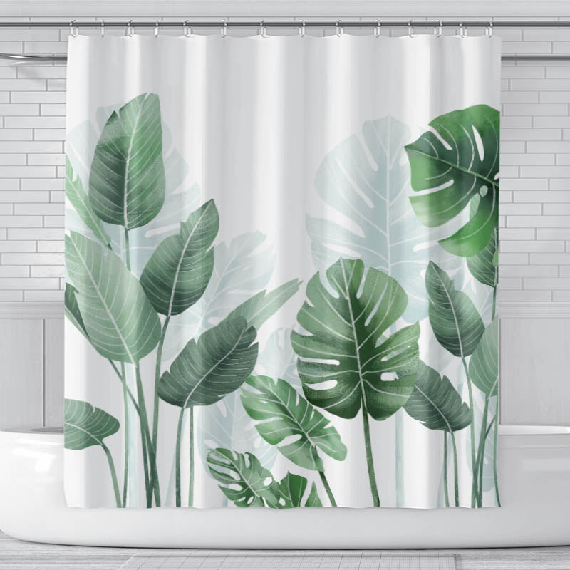 Tropical Plant Green Shower Curtain With 12 Hooks