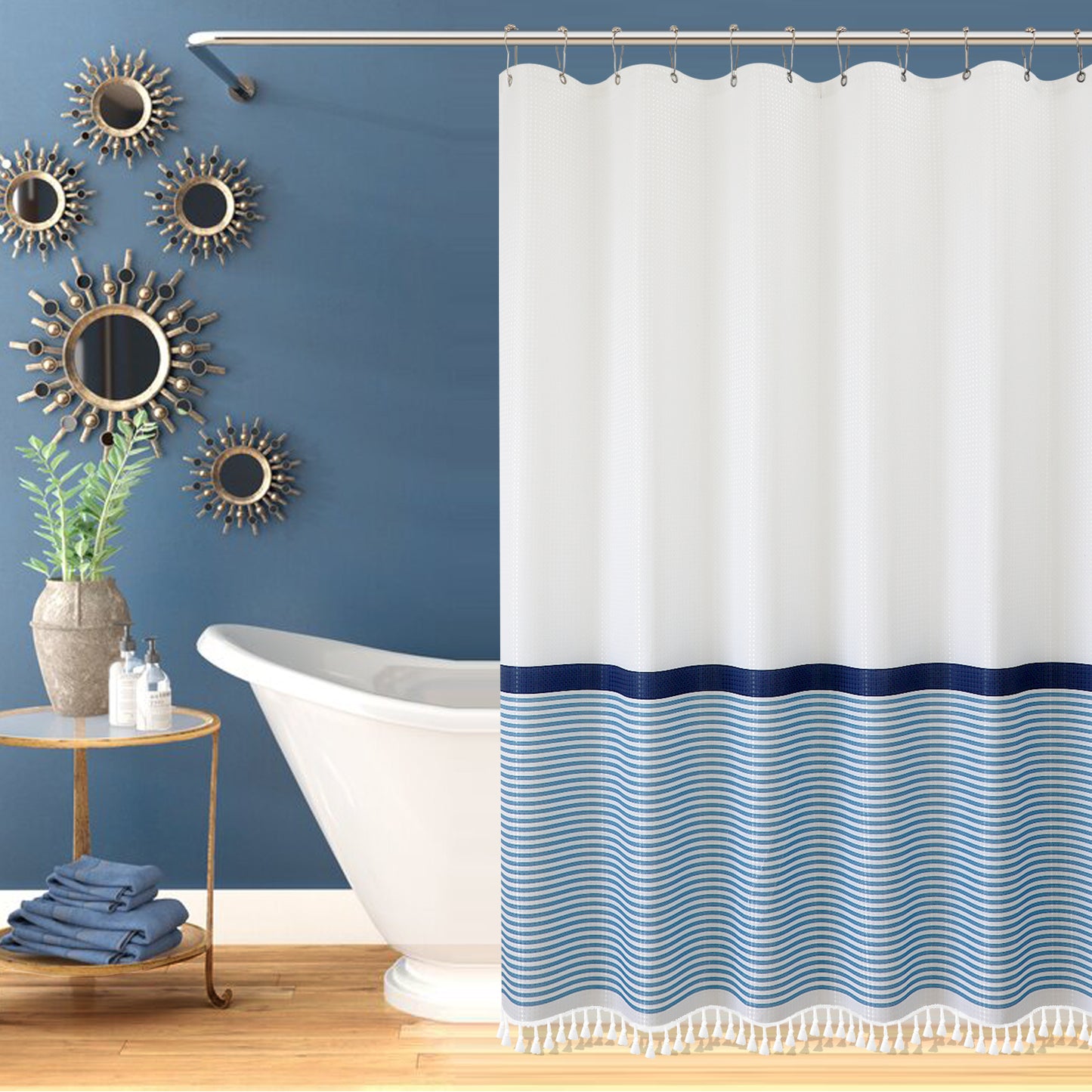 Tassel Shower Curtain Striped Shower Curtain