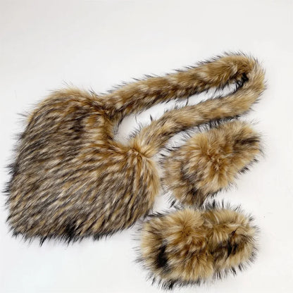 Fashion Winter Purses and Handbags Luxury Fur Heart Purse and Shoe Sets