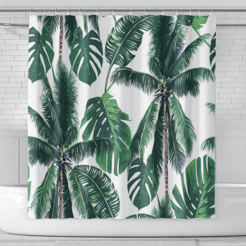 Tropical Plant Green Shower Curtain With 12 Hooks