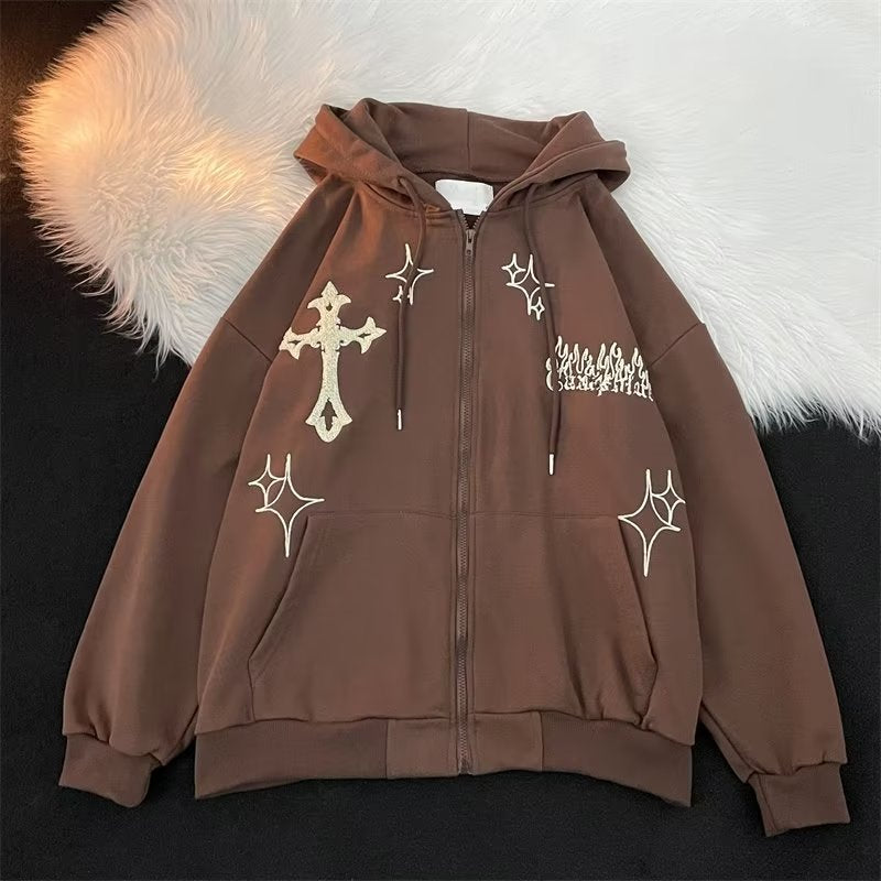 Cross-border spring and autumn design sense cardigan hooded sweater male ins Hong Kong style niche design sense all-match coat jacket