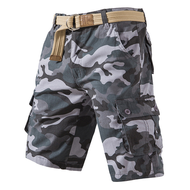 （no belt！）Summer pure cotton shorts men's casual shorts thin camouflage shorts workwear shorts large size loose breeches（no belt！）
