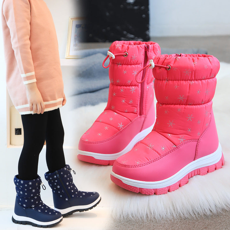 Manufacturers wholesale children's snow boots all year round boys cotton shoes middle and large children plus velvet warm winter boots foreign trade girls winter boots