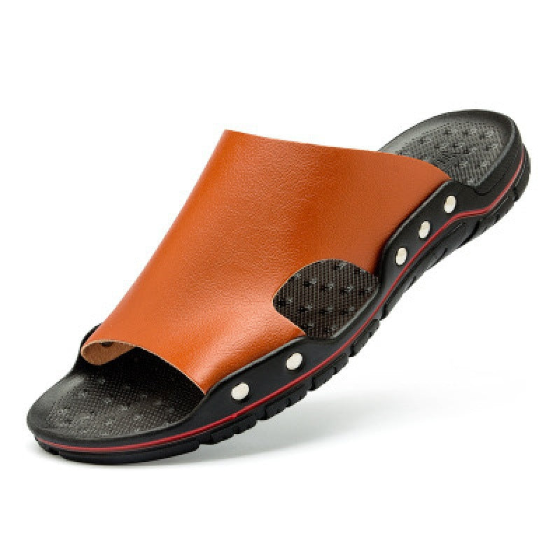 Men's outdoor sandals 2025 summer slippers men's summer leather flip flops casual sandals outdoor large size beach shoes 48