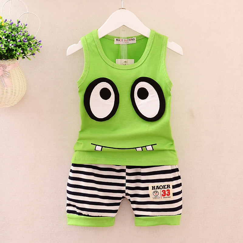 Korean children's clothing summer clothes girls summer cartoon flower vest suit 0-4 years old baby girl shorts two-piece suit trendy