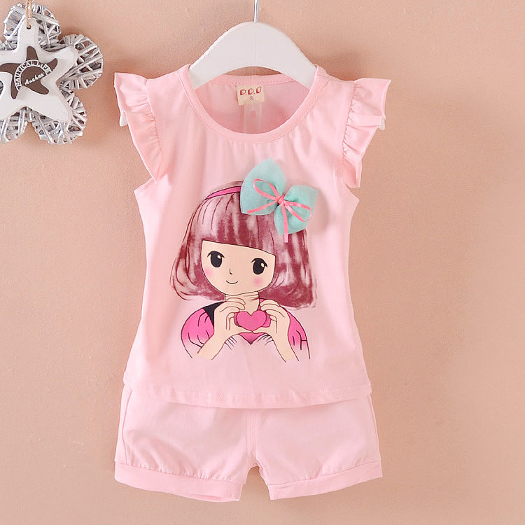 Korean children's clothing summer clothes girls summer cartoon flower vest suit 0-4 years old baby girl shorts two-piece suit trendy