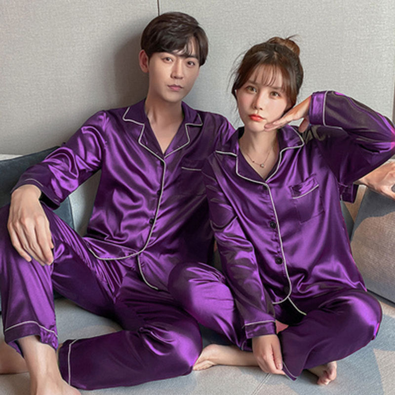 Couple series ice silk various solid color pajamas summer cool short-sleeved silk shorts simple style home clothes suit