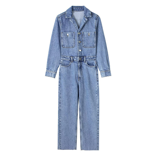 ZR foreign trade wholesale European and American style women's clothing French fashion casual straight denim jumpsuit 0108026 427