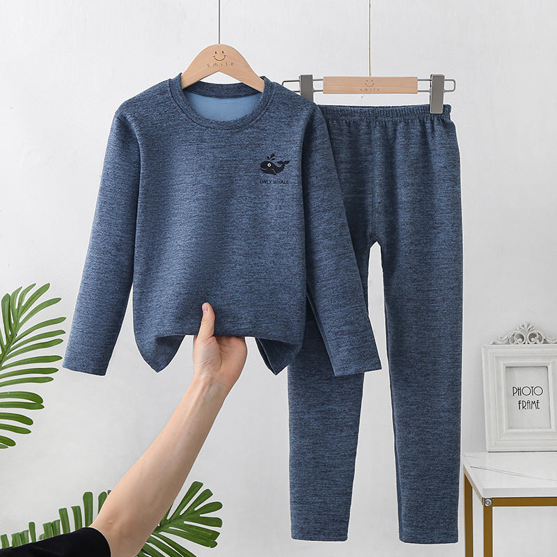 Mid-round neck children's home clothes set double-sided frosted boys and girls long johns AB thermal underwear pajamas