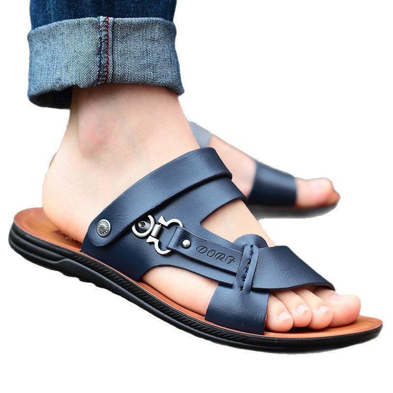 Summer leather sandals men's slippers 2024 new soft bottom beach sandals summer outdoor casual sandals men's trend