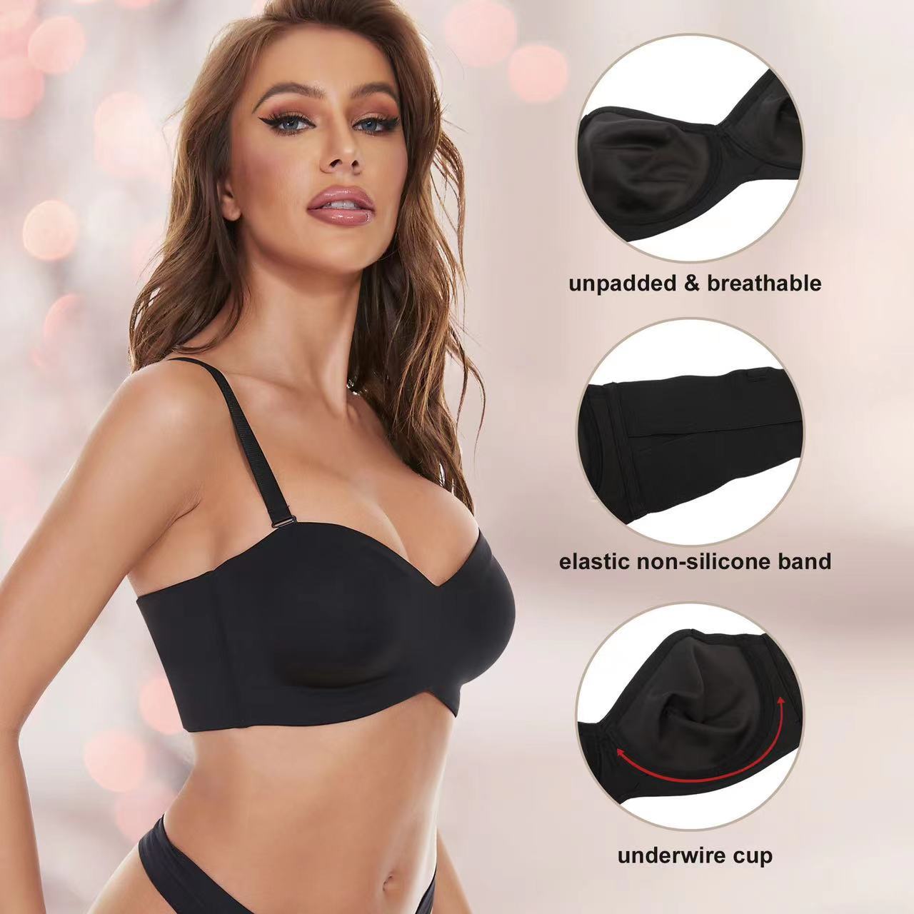 Cross-border popular independent station non-slip strapless underwear push-up big breasts seamless invisible bra anti-exposure tube top for women