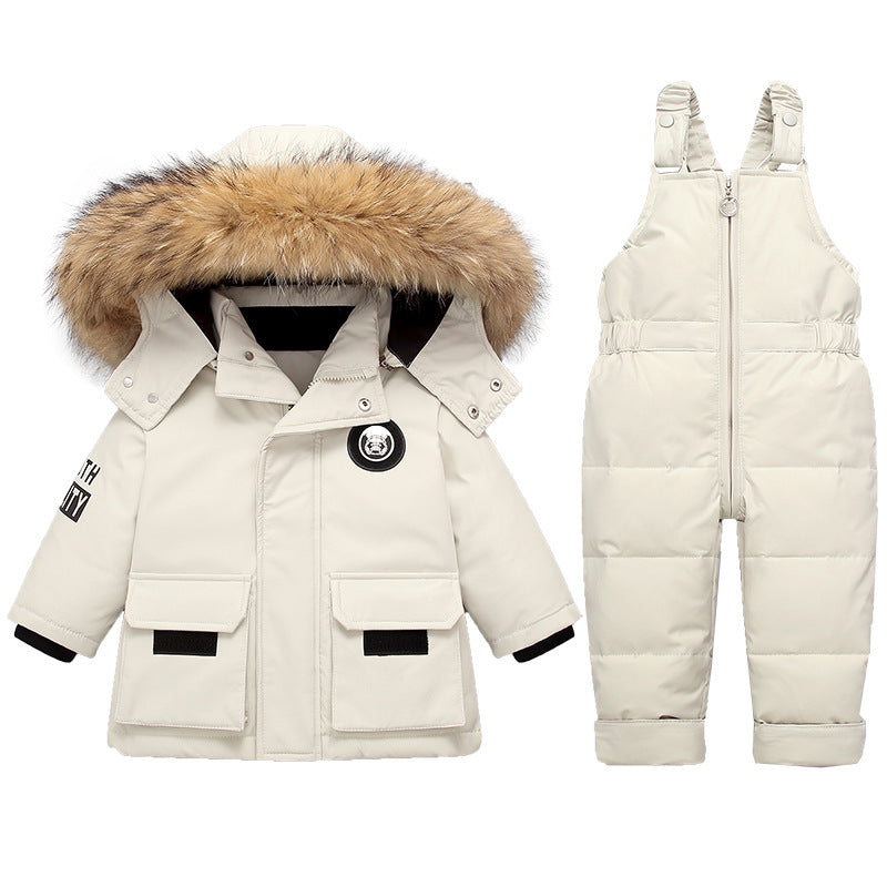 Children's down jacket suits for infants and young children aged 1-5 years old, new winter clothes for boys and girls, two-piece tops and overalls