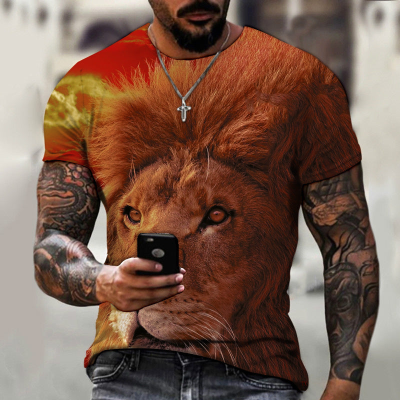 Cross-border Amazon AliExpress hot style animal beast lion 3D printing summer men's T-shirt factory direct sale