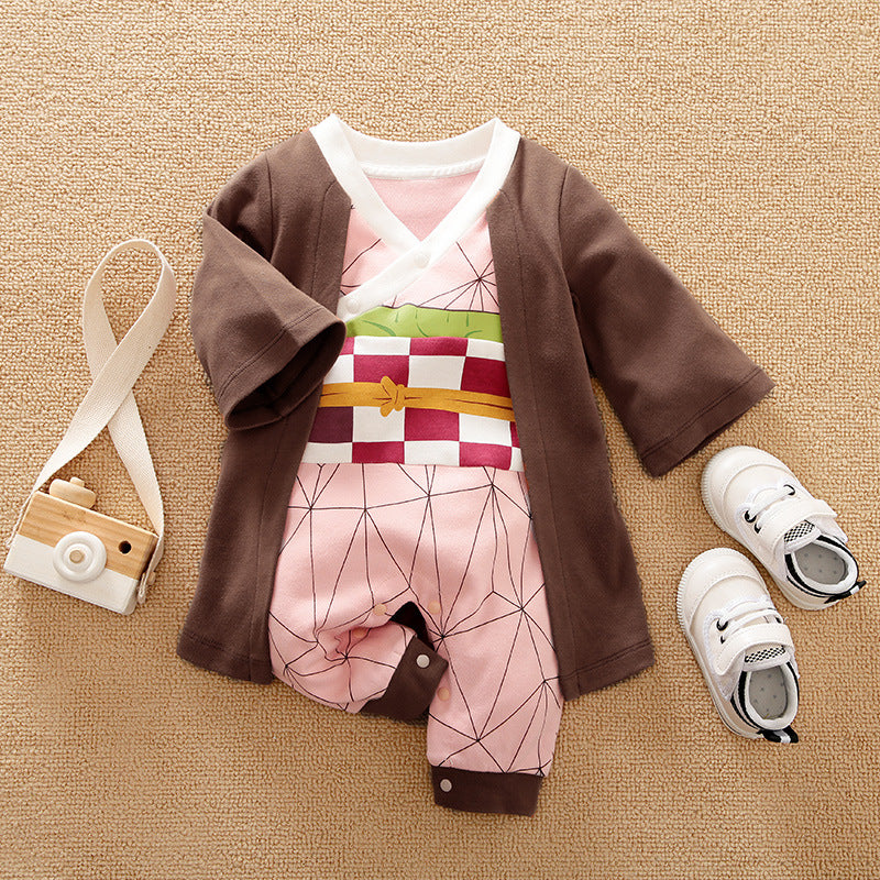 Baby Spring and Autumn Clothing Cotton Long Sleeve Harness Category A Outerwear Animation Themed Newborn Onesie Romper