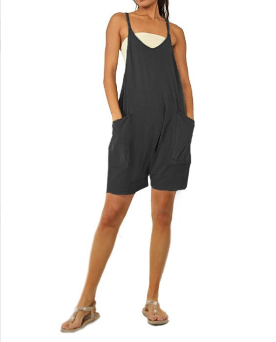 2024 European and American women's clothing Amazon size independent station hot-selling solid color zipper patch pocket suspender jumpsuit fat hip pants