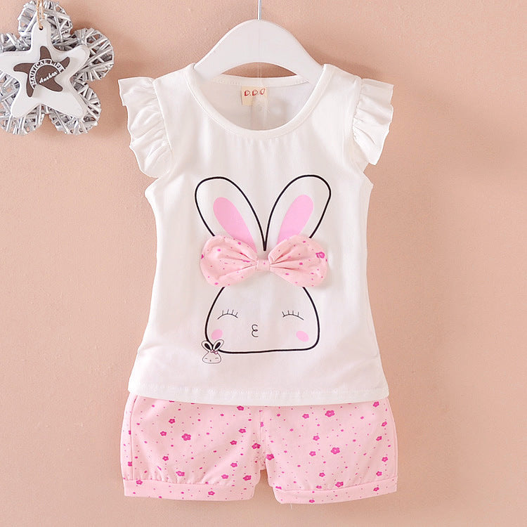 Korean children's clothing summer clothes girls summer cartoon flower vest suit 0-4 years old baby girl shorts two-piece suit trendy