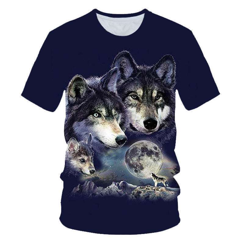Foreign trade new style black and white wolf head pattern 3D three-dimensional printing short-sleeved T-shirt tide brand half-sleeved T-shirt loose clothes