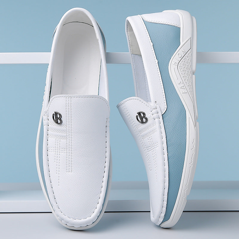 2024 summer leather shoes soft leather men's shoes soft sole men's business casual white shoes British fashion slip-on shoes