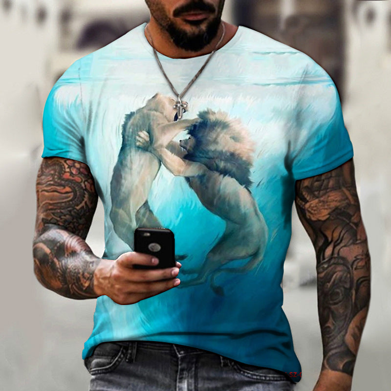 Cross-border Amazon AliExpress hot style animal beast lion 3D printing summer men's T-shirt factory direct sale