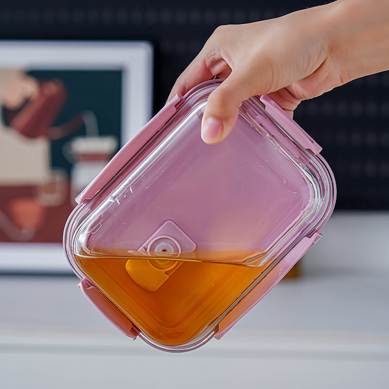 Glass lunch box can be put into the microwave student heating lunch box rectangular lunch box office worker fresh-keeping box household bowl