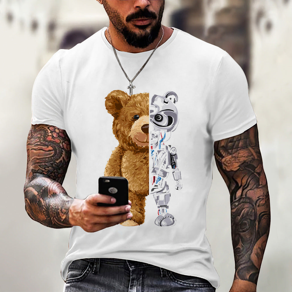 Men's T-shirt 2023 spring and summer new O-neck short-sleeved cute bear 3D printing top source factory can print LOGO