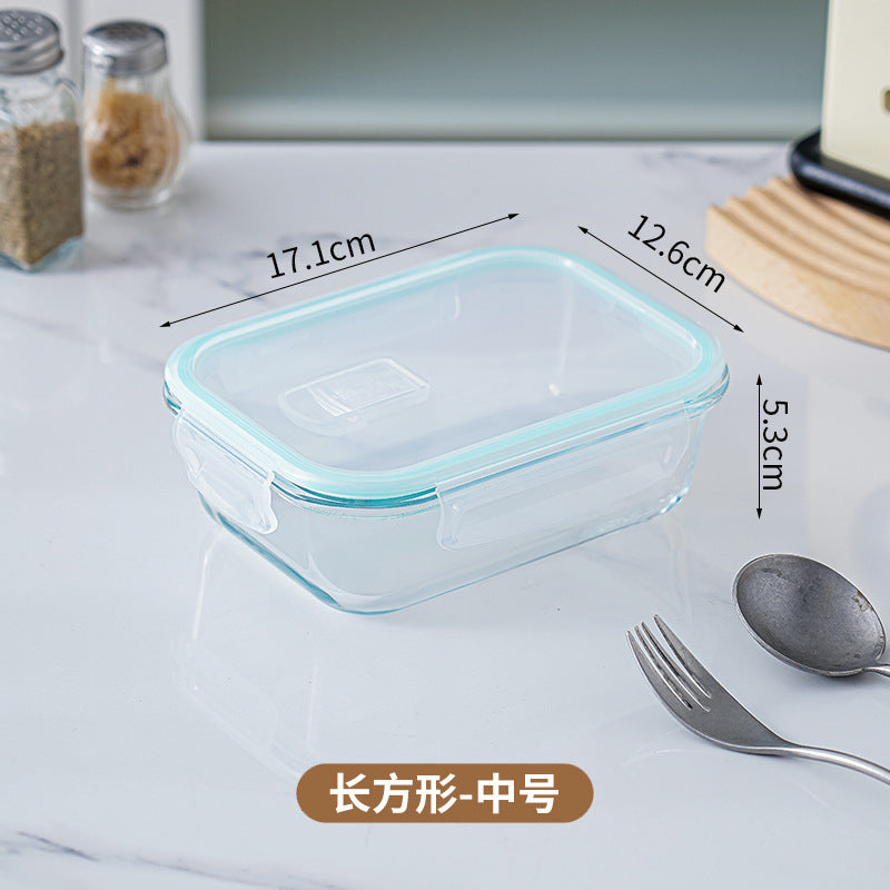 Glass lunch box can be put into the microwave student heating lunch box rectangular lunch box office worker fresh-keeping box household bowl