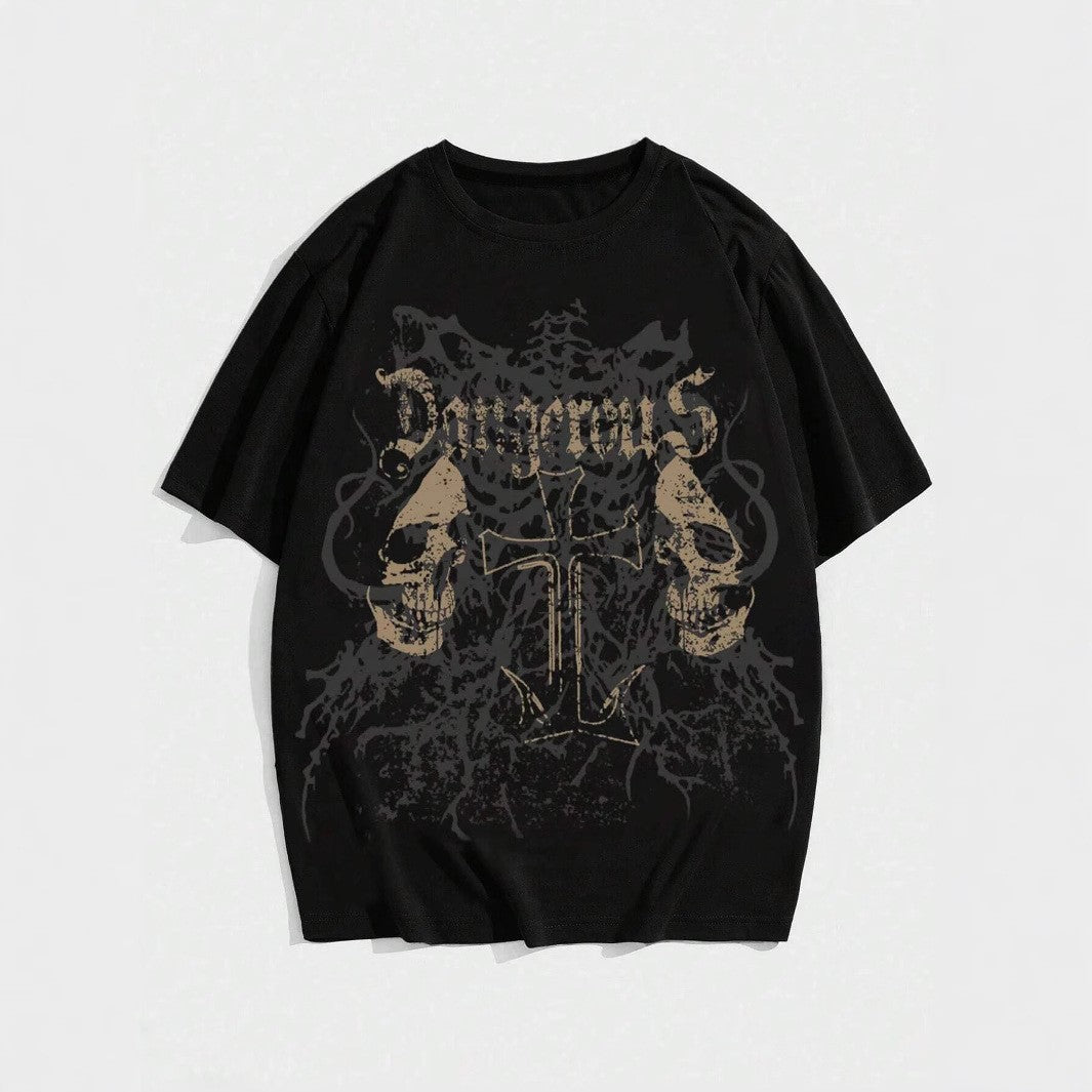 Grunge Punk Skull Printed Women Men Unisex Cotton T-shirt