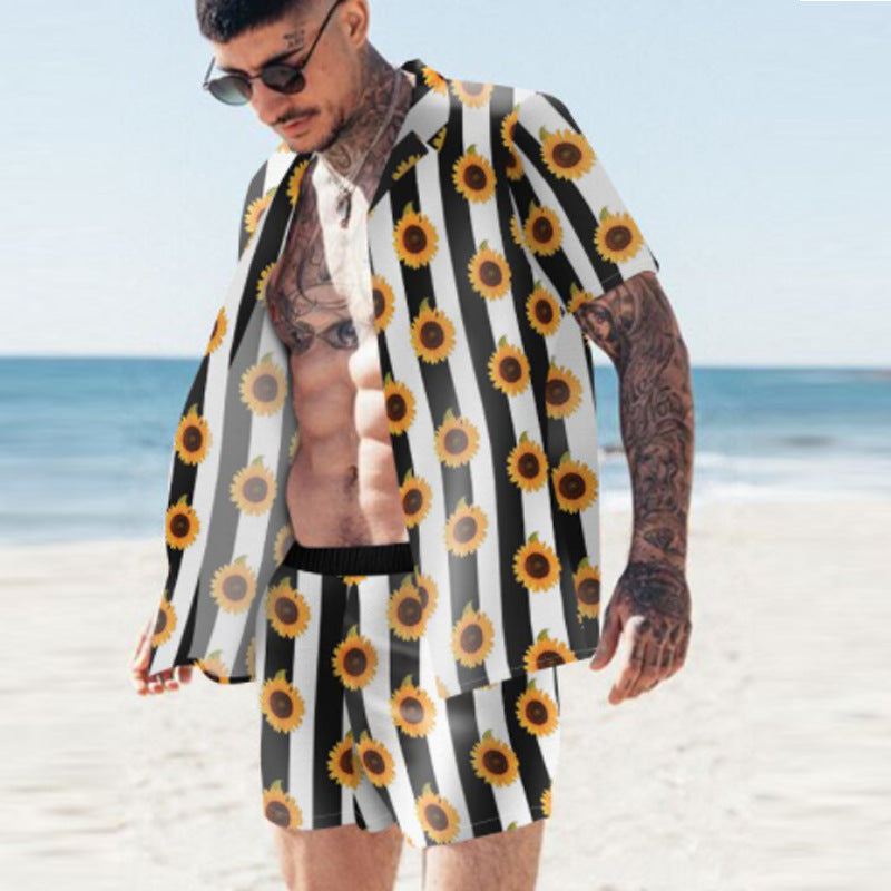 2022 Summer Amazon AliExpress Europe and America Cross-border Men's Shirts Casual Loose Short Sleeve Shorts Beach Suits