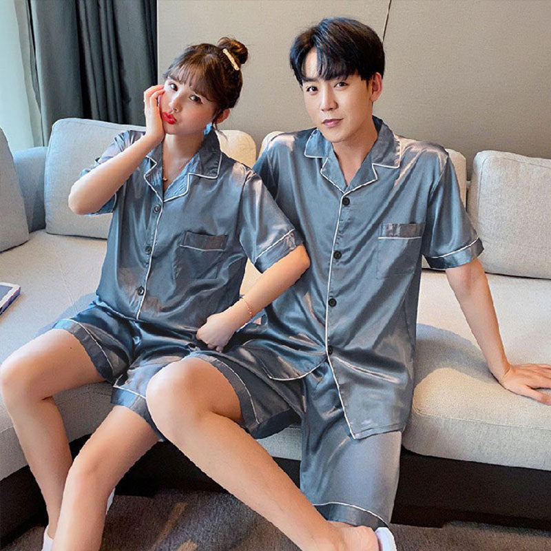 Couple series ice silk various solid color pajamas summer cool short-sleeved silk shorts simple style home clothes suit
