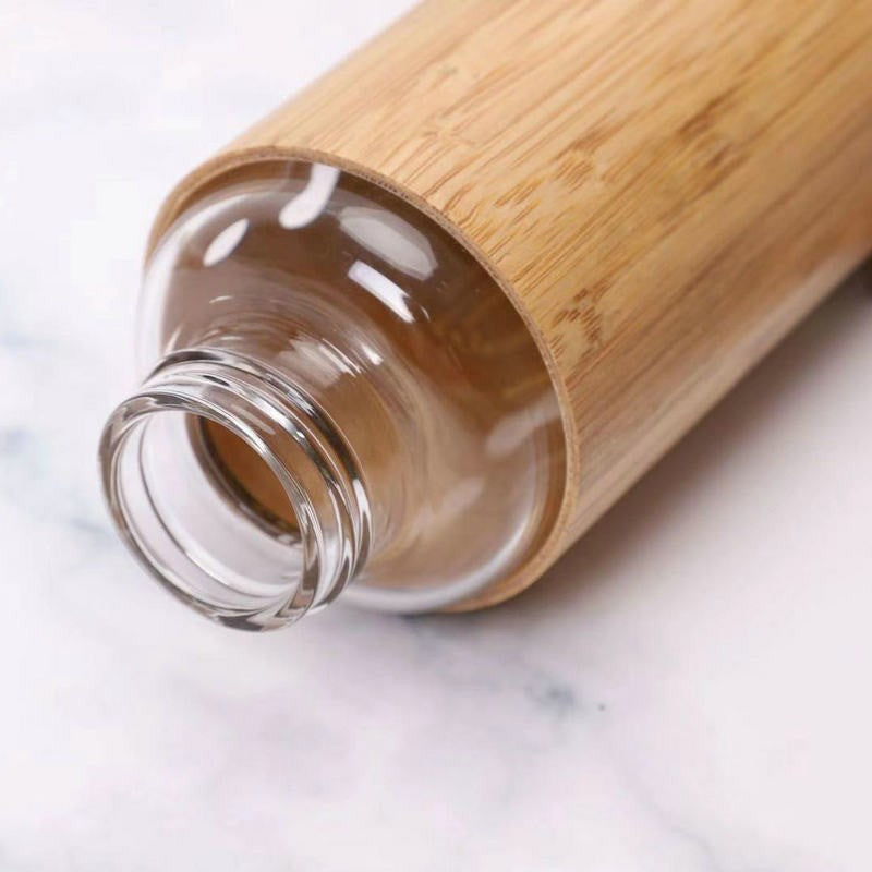 Foreign trade bamboo shell glass cup high temperature resistant high borosilicate single layer glass water bottle creative bamboo anti-scalding handle glass cup