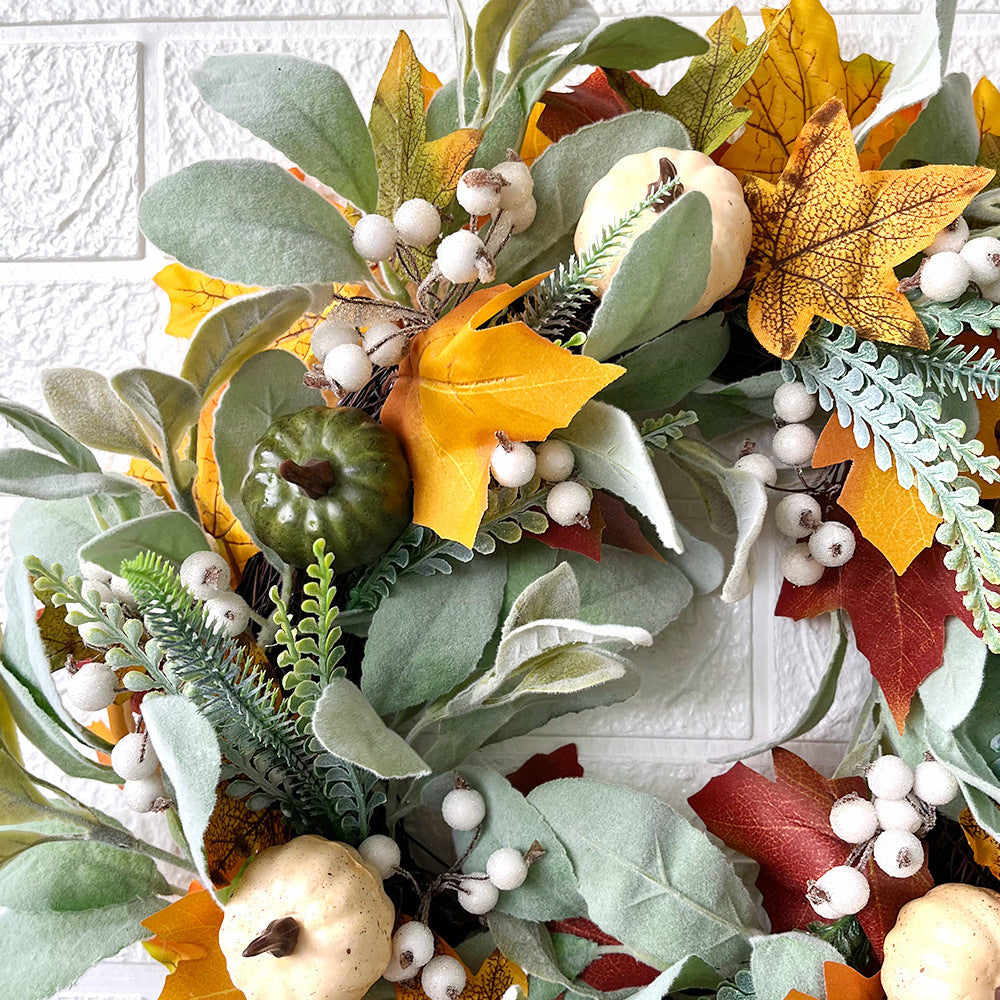 Independent stand autumn white pumpkin maple leaf wreath Amazon Thanksgiving harvest festival autumn simulation wreath pumpkin